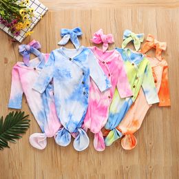 5 Colors Newborn Baby Swaddle Blanket headbands 2 pcs Wrap Toddler Sleeping Sacks Photography Prop Tie Dye Infant Sleeping Bag M2715