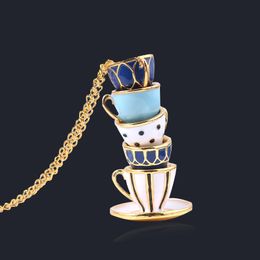 Interesting Teacup Necklace Pendants Fashion Enamel Cup Sweater Chain Clothing Accessories For Women Girl Jewellery