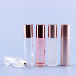 10ml Pink Colour Thick Glass Roll On Essential Oil Empty Perfume Bottle Roller Ball bottle For Travel Fast Shipping F3943