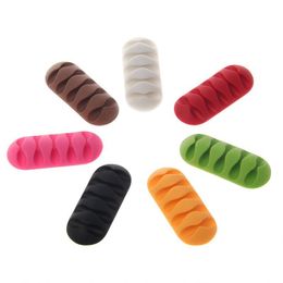 5-Clip Cable holder 67*27mm Rubber Charger wire Winder Organiser 7 Colours Fixing Device Colourful Cable Management clip