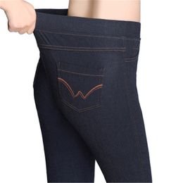 -Япония Россия леди новые девушки тонкие джинсы весна осень Упругие высокая полоса талии Тощий карандаш брюки синий хлопок джинсовые женщин тонкий большой размер