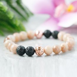 MG0948 Sunstone Diffuser Bracelet Rose Gold Color Lava Bead Bracelet Energy Protection Bracelet Femme Essential Oil Jewelry