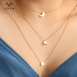 LOVR Simple Star & Moon Pendant Necklace For Women New flower Heart Statement Necklaces Collier Fashion Jewellery