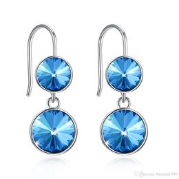 Classic Dainty S925 Sterling Silver Dangling Shiny Blue Crystal Ball Earrings Bridesmaid Jewelry High Quality 3g 2.3x1cm