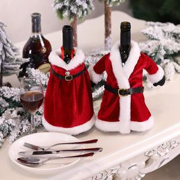 New Red Christmas cloak coat Wine bottle Cover bag hangs Christmas Decorations Festive Party Home decor