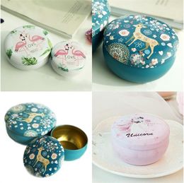 Retro Round Candle Jars Unicorn Flamingo Tinplate Jug Box Mini Candy Jewellery Wax Packaging Iron Case With Lid Party Favour 2 4yy G2