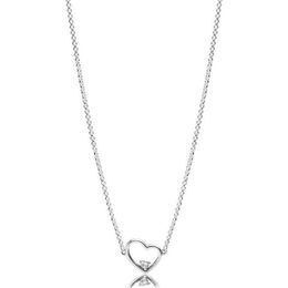 NEW 100% 925 Sterling Silver Asymmetric Heart Of Love Necklace Clear CZ Valentine's Day Original Fashion Jewellery 397797CZ