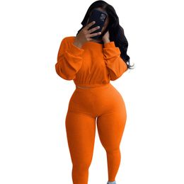 Sexy Sporty Women Two Piece Pants Set Ribbed Knit Long Sleeve Tracksuit Fall Autumn Winter Sport Suit Clothes