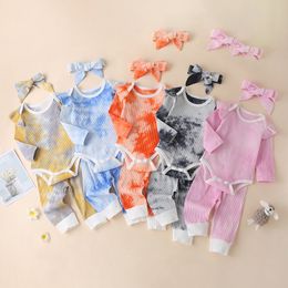 9 Colours Autumn Ins Tie Dye Kids Clothing Boys Girls Long Sleeve romper Top + Trouser + headbands 3Pcs/Sets Boutique Children Outfits M2689