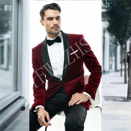 Handsome Velveteen Groomsmen Shawl Lapel Groom Tuxedos Man's Suits Wedding/Prom/Dinner Best Man Blazer(Jacket+Pants+Tie) K205