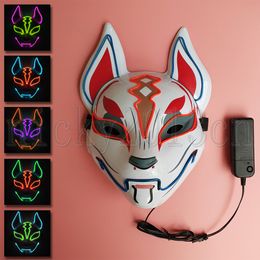 LED EL Strip Neon Face Mask Fox Dog Animal Light Up Random Double Colour Mixed Glow Fancy Plastic Halloween Cosplay Party Costume Masque Masquerade