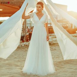 Elegant Lace Wedding Dresses Ever Pretty EP00857WH A-Line Double V-Neck Embroidery Simple Bride Gowns Vestido De Novia 2020