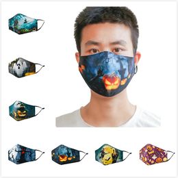 Halloween Mask Reusable 3D Painting Pumpkin Grimace Cotton Face Mask Reusable Protective PM2.5 Carbon Filters Washable Adult Face Mask DHL