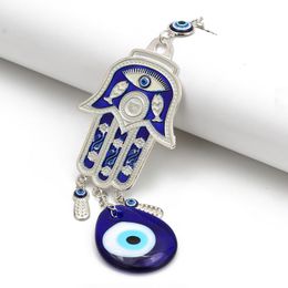 Lucky Eye Hamsa Glass Evil Eye Charm Keychain Silver Colour Car Keyring Key Chain Wall Hanging Jewellery for Women Men EY6531290n