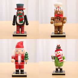 Christmas Puppet Ornament Wooden Painted Santa Claus Snowman Penguin Gingerbread Doll Table Ornaments Children Gift Toys