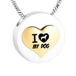 I Love My Dog-Stainless Steel Round Cremation Pendant For Ashes Dog Funeral Urn Jewellery Keepsake With Fill Kit Velvet Bag