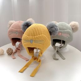 M265 New Autumn Winter Baby Kids Knitted Hat Catoon Beanies Boys Girls Children Knit Cap Earmuffs Warm Hats