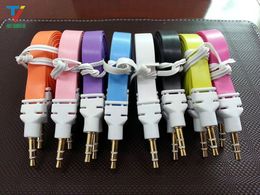 500pcs/lot 3.5mm AUX Flat Noodle audio cables male to male 1m 3ft Stereo Car Extension audio Cable Cords for MP3 for phone Colourful