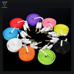 300pcs/lot Stereo Car Extension audio AUX Flat Noodle audio cables 1m 3ft Cable Cords 3.5mm male to maleFor MP3 For phone 3