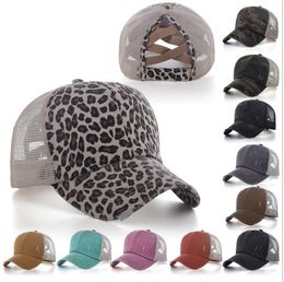 -Männer Frauen Pferdeschwanz Baseballmütze Unordentlich Bun Camouflage Leopard Hut gewaschener Baumwolle Snapback Caps Casual Sommer Sonnenblende Outdoor-Hüte