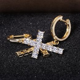 2024High Quality Gold Plated Bling Square The DesignerCZ Cross Earrings Hoops for Men Women Nice Gift for Friend