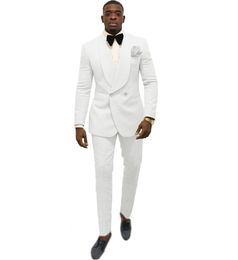 White Serge Groom Tuxedos Beautiful Double-Breasted Men Formal Suits Business Men Wear Wedding Prom Dinner Suits (Jacket+Pants+Tie) 661