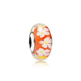 NEW 100% Sterling Silver 1:1 Glamour 791624 Tropical Flower Orange Glass Bead Original Women Wedding Fashion Jewellery 2018 Gift