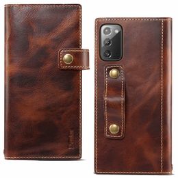 Genuine Leather Wallet Case with Hand Strap [Card Holder] Stand Flip Cover Case for Samsung Galaxy Note 20 Ultra S20 Plus