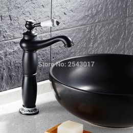 Bathroom Tall Basin Mixer Faucet Black Bronze Finish Ceramic Base Wash Basin Mixer Hot and Cold Water Deck Mounted ZR262