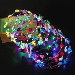 Party Flower Headband LED Light Up Hair Wreath Hairband Garlands Women kids Halloween Christmas Glowing Wreath Party Supplies LX3277