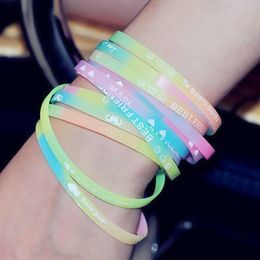 Korean Fashion English Alphabet Silicone Bracelet Gift Korean Fine Luminous Letter Word Silicone Sport Wristband Jewelry Wholesale