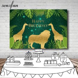 Sensfun Safari Jungle Party Backdrops For Boys Birthday Green Leaves Gold Animals Giraffe Lion Wild One Photography Backgrounds