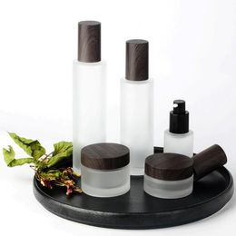 50pcs/lot 30ml/100ml Lotion bottle glass matte high-grade cosmetic lotion bottle wood grain cover SN3328