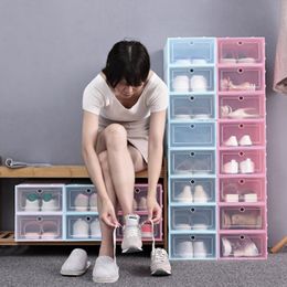 Thicken Clear Plastic Shoe Box Dustproof Shoe Storage Box Flip Transparent Shoe Boxes Candy Color Stackable Shoes Organizer Box EEA2004-1