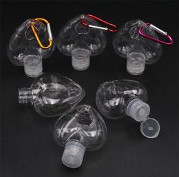 50ML heart shape Hand Sanitizer Bottle With Key Ring Hook Clear Plastic Refillable Containers Travel Bottle DA986