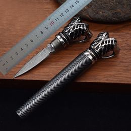 1pcs New Damascus Fixed Blade Puer Tea Knife VG10 Damascus Steel Blade 6061-T6 Handle Straight Knife With Sheath