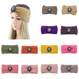 New Women Crystal Flower Headband Crochet Headwrap Casual elastic Hairband Knitting Beanies Turban Winter Knitted Headbands