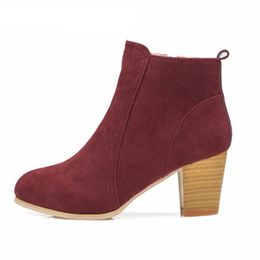 Autumn Ankle Women's Boots Heel Height 6 cm Round Toe Women Shoes Faux Suede Fashion Women Boots