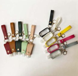 PU Leather Sanitizer Holder Lanyard Hand Sanitizer Keychains Button 30ML Sanitizer Leather Case Girls Christmas Gift 10 Colours 20pcs DW5954