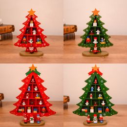 Christmas Tree Desktop Decoration DIY Wooden Red Green Xmas Tree Cartoon Santa Gift Motif Table Decoration Kids Gifts