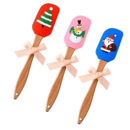 Christmas Cake Spatula scraper Silicone Cream Butter Mixing Batter Scraper Brush Butter Mixer Cake Brushes Baking Kitchen Tools LX3150