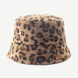 2022 mädchen leopard winter hut Herbst-Pelz-Leopard-Frauen Winter-Wannen-Hüte Bob starke warme Dame Girls Japanisch Panama Außen Reise Velvet Fischer-Hut