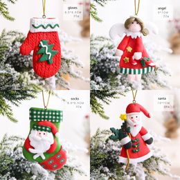 Christmas Angel Hanging Pendant Soft Clay Santa Gloves Angel Socks Design Ornament Merry Xmas Tree Decoration