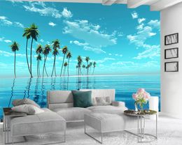 Custom 3D Photo Wallpaper Home Decor Coconut Trees on the Dreamy Blue Sea HD Digital Printing Moisture-proof 3d Mural Wallpaper
