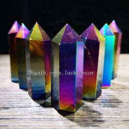 10Pcs Cracked Rainbow Titanium Flame Aura Quartz Crystal Grid Generator Tower Obelisk Bismuth Titanium Silicon Dt Wand Standing Point Chakra