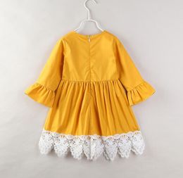 Girl's Dresses Princess Costume Long Sleeve Cotton Yellow Dresses Cute Baby Kids Clothes Dress 2020 Girl Party Dress