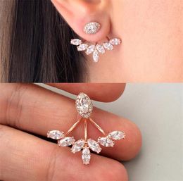 2021 Rose gold color fashion cubic zirconia Leaf women jewelry cz evil eye stud 5A sparking bling bling zirconia double sided earring Gifts