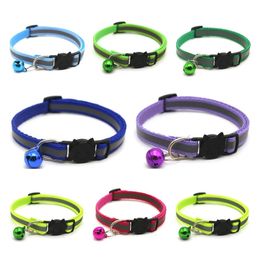 hot Round Pet Collars Reflective Bell Cat Adjustable Size Pet Necklace Neck Strap Safety Buckle Cat Dog collars Accessories T2I51481