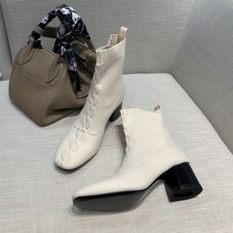 Sıcak satış-Sonbahar ve Kış Moda Genç Çorap son Boots Bayanlar Bilek Boots Örme Kumaş Deri Alt Kol Bilek Boots