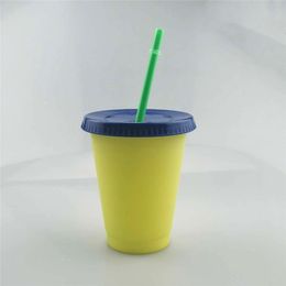 17oz Color-Changing Mugs Original Plastic Coffee Cups Bottle Discoloured In Water Fashion Set Cups With Lids And Straws Creative Gifts A12
